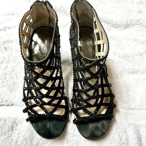MICHAEL Michael Kors Yvonne rhinestone Caged Open Toe Sandals Black Suede 5 - Picture 5 of 10